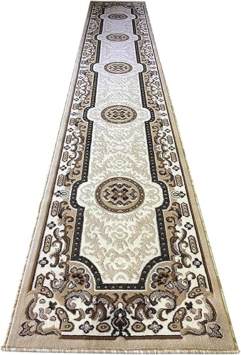 Alfombra de pasillo largo tradicional, color marfil, diseño persa Kingdom #D123 (32 pulgadas x 15 pies 6 pulgadas)