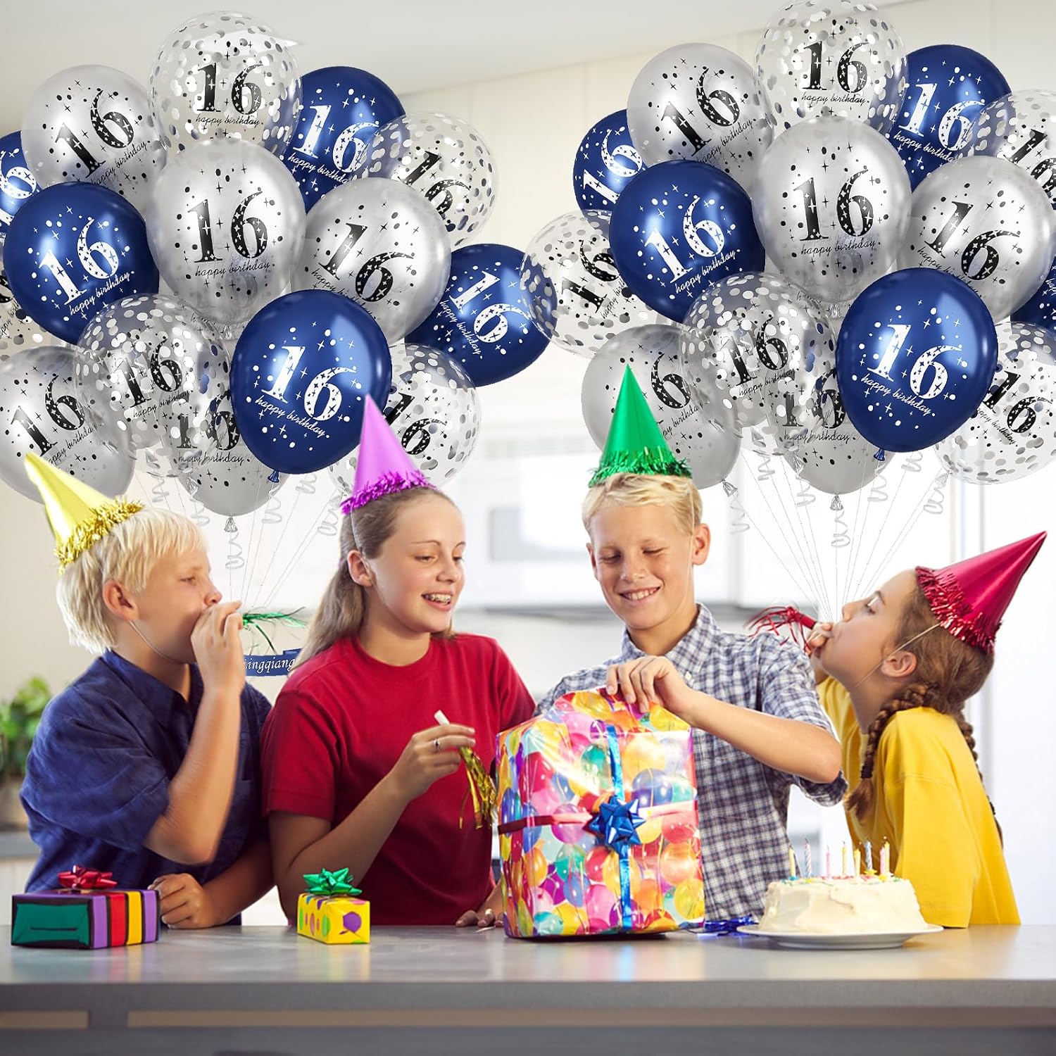16th Birthday Decorations Boys, Pack of 15 Happy 16th Birthday Balloons Latex Helium Navy Blue Silver Confetti Balloons for Age Sixteen 16 Years Old Birthday Party Decorations Celebration Supplies - Image 4