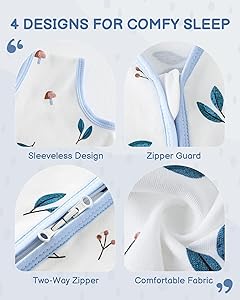 TURMEWU Baby Sleep Sack 0-6 Months, 100% Organic Cotton Wearable Blanket for Babies, 2-Way Zipper TOG 0.5 Lightweight Breathable Baby Sleeping Bag, 4 Sizes-S Animal&Plant&White