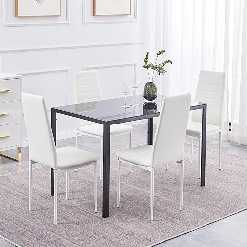 Miniatura 49 de Juego de 4 sillas de comedor, silla auxiliar tapizada, sillas modernas de cocina y comedor, silla de comedor de piel sintética lavable con patas de