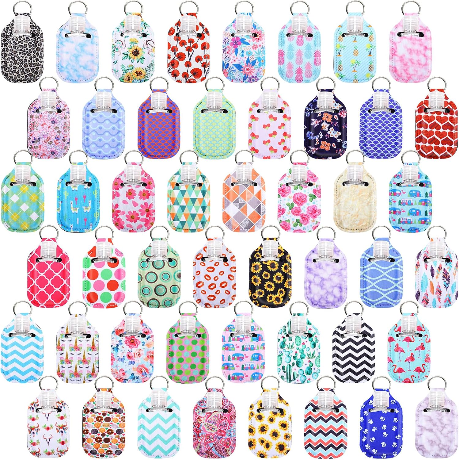 96 Pcs Hand Sanitizer Keychain Holder Set,Assorted Patterns