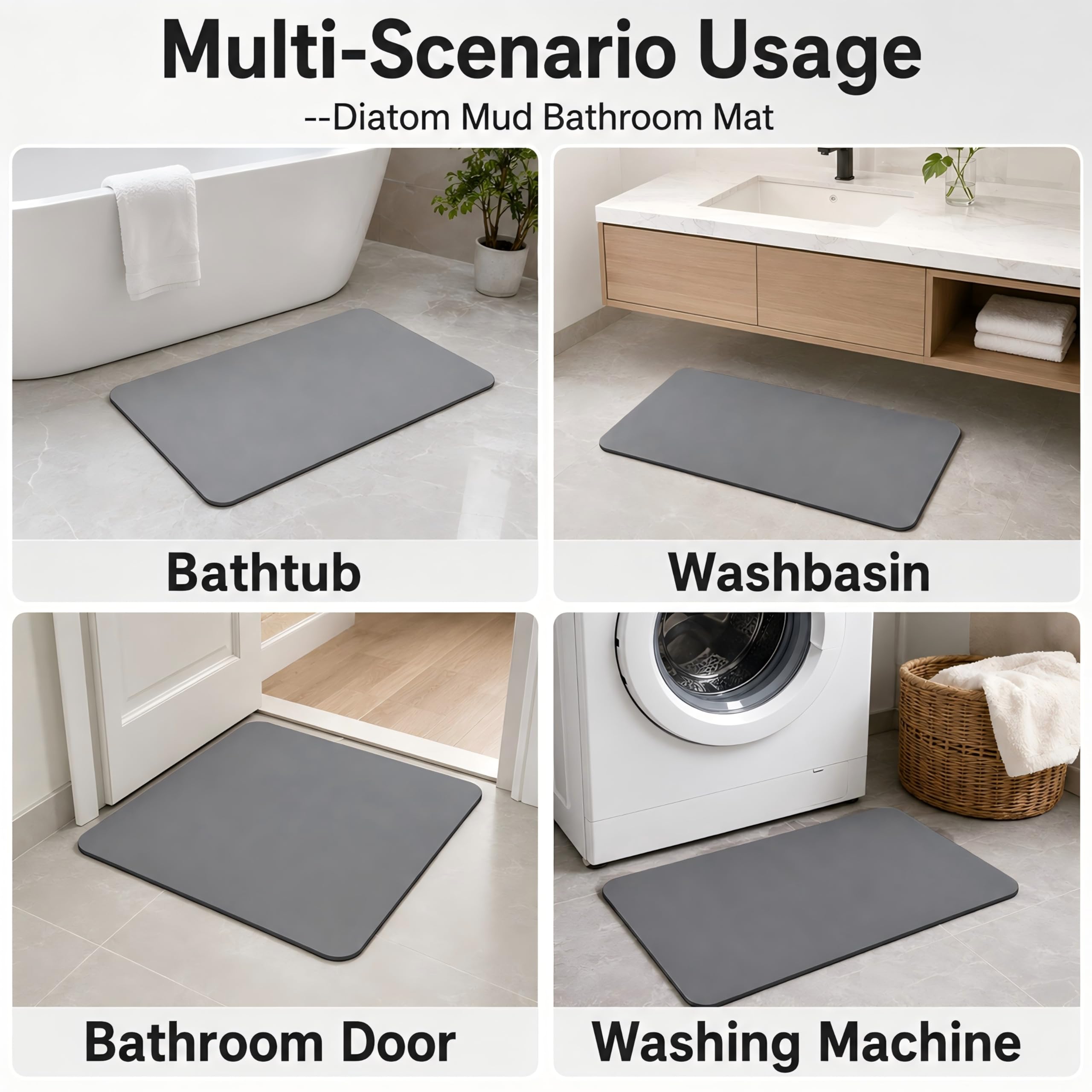 Alfombra Diatomita Baño 40×60, Alfombra Baño Secado RáPido, Alfombrilla Baño Antideslizante, Alfombra Ducha Piedra Absorbente, Alfombrilla de Piedra Gris Oscuro