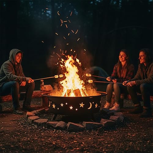 Miniatura 9 de Sunnydaze Cosmic - Hoguera grande para exteriores de 42 pulgadas, hoguera de leña con pantalla redonda de chispas, póker y rejilla integrada