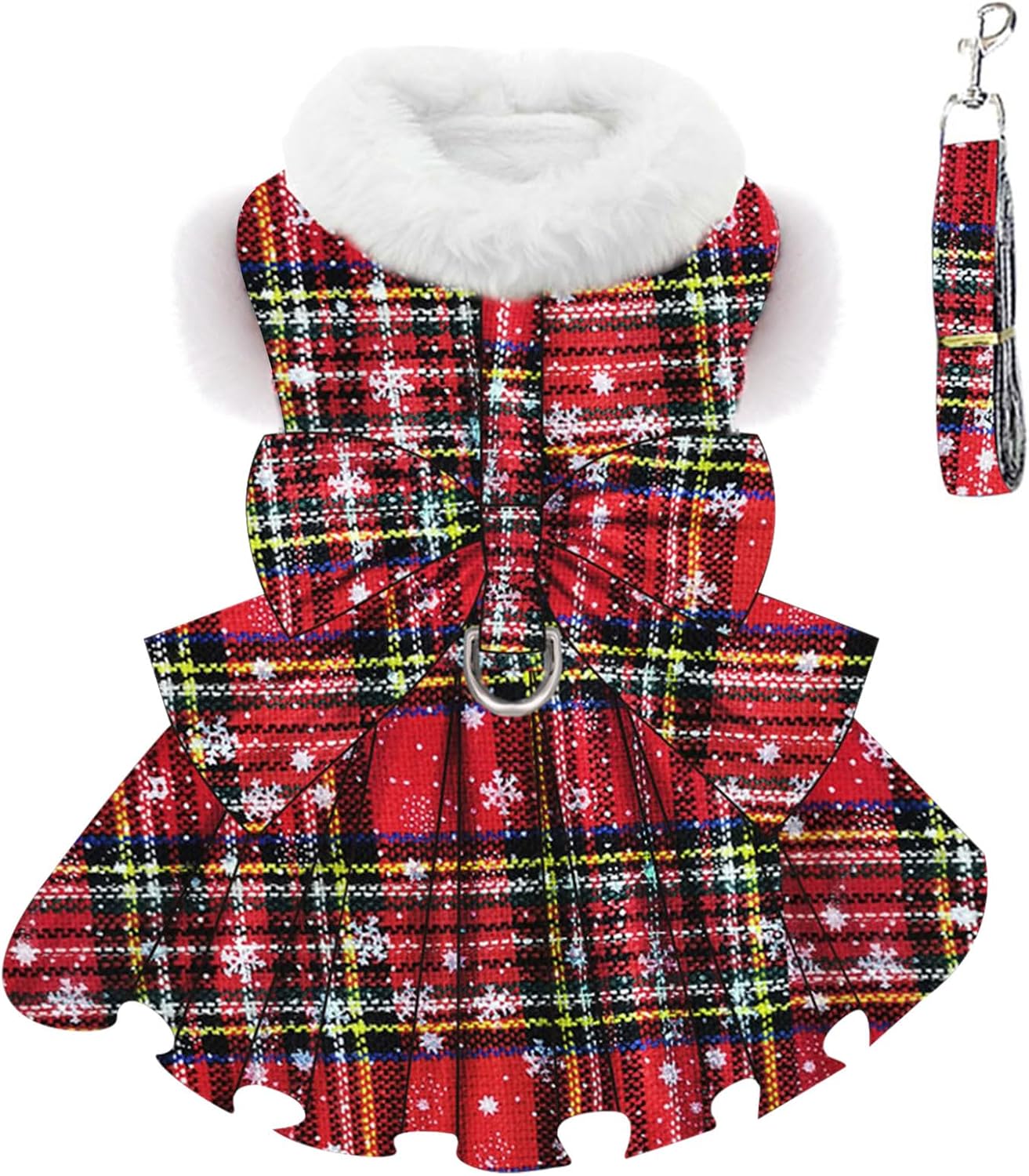 Dog Christmas Sweater Dress with Harness & Leash Set Warm