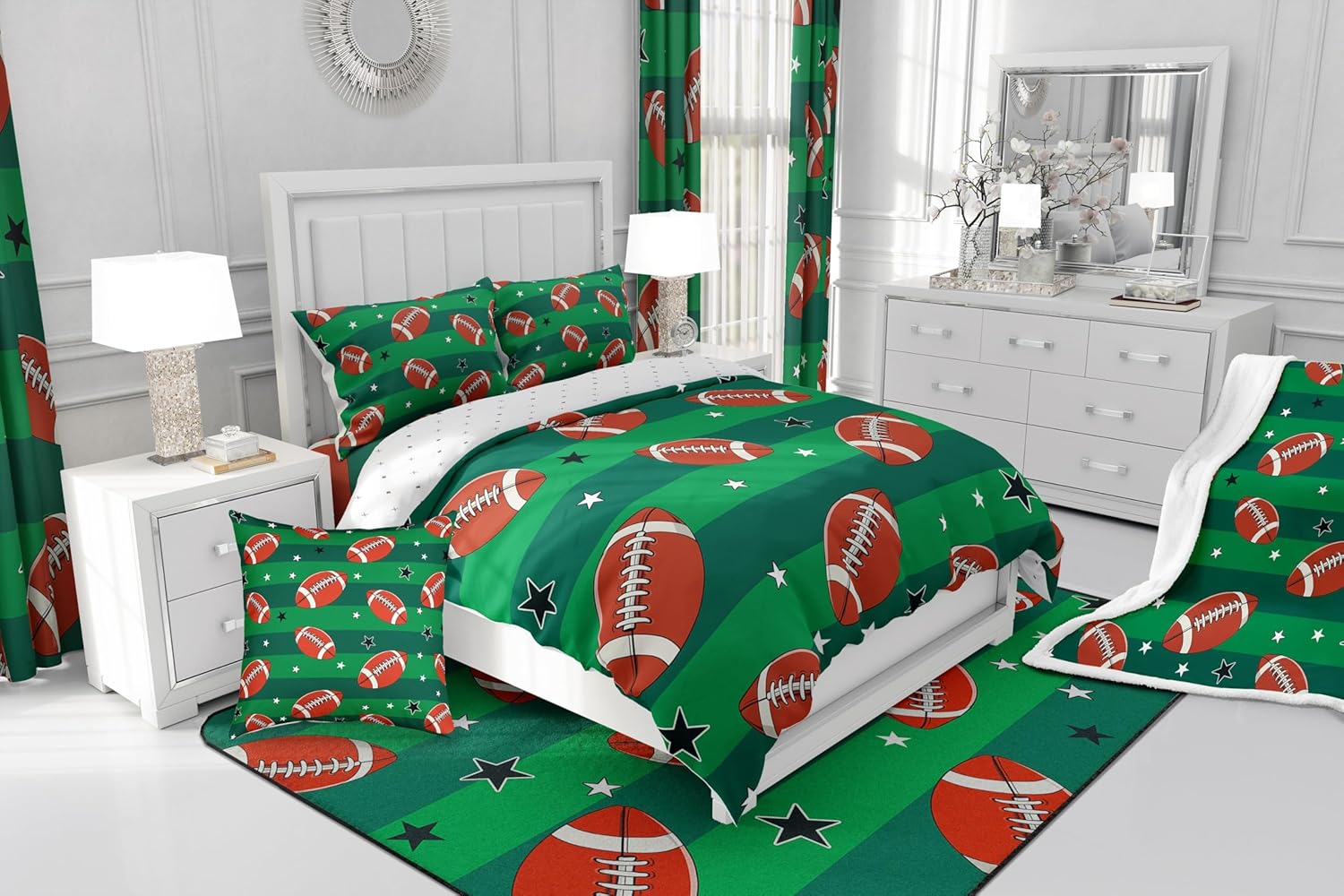Feelyou Football Fleece Throw Blanket Rugby Sherpa Blanket for Kids Boys Girls American Football Plush Blanket Star Print Fuzzy Blanket for Sofa Bed Couch,Twin 60x80 Inches