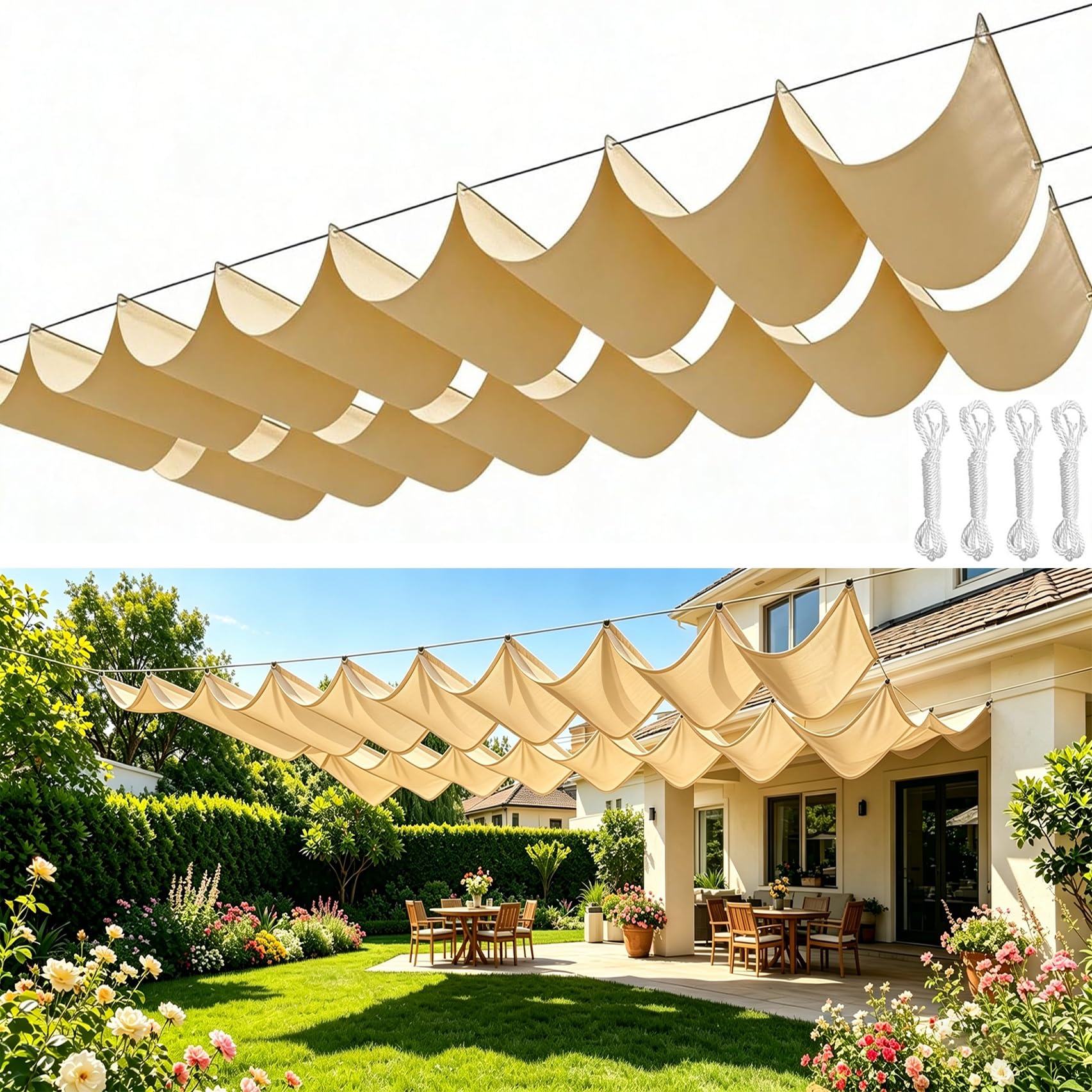 Voiles d'ombrage rétractable 380 x 470 cm idéale pour repas en terrasse et jardin