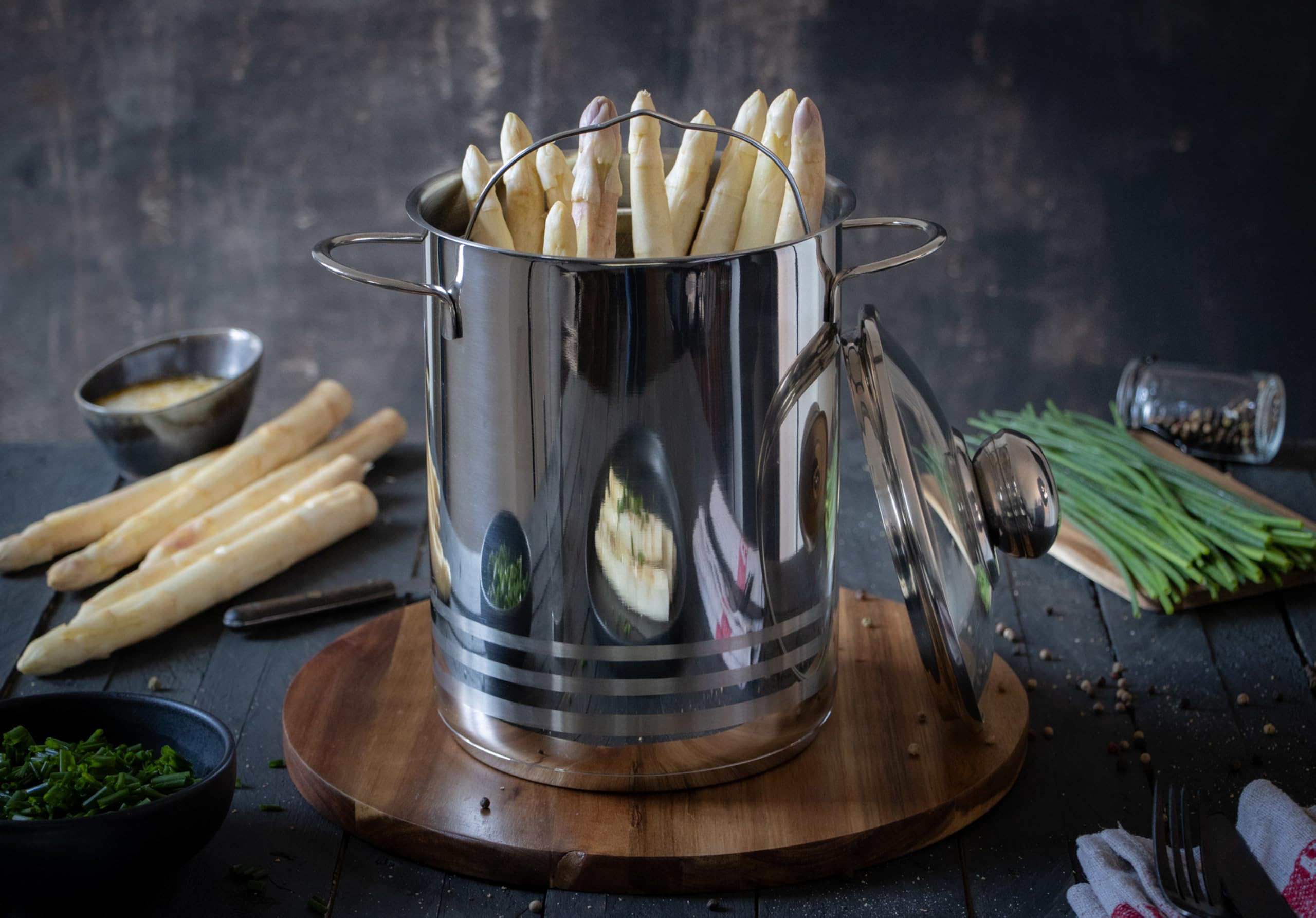 Elo 2261626 - Pentola per asparagi, pentola per asparagi, pentola da forno universale Elo lucido, diametro 16 cm, in acciaio inossidabile, argento, 16 x 21,5 cm
