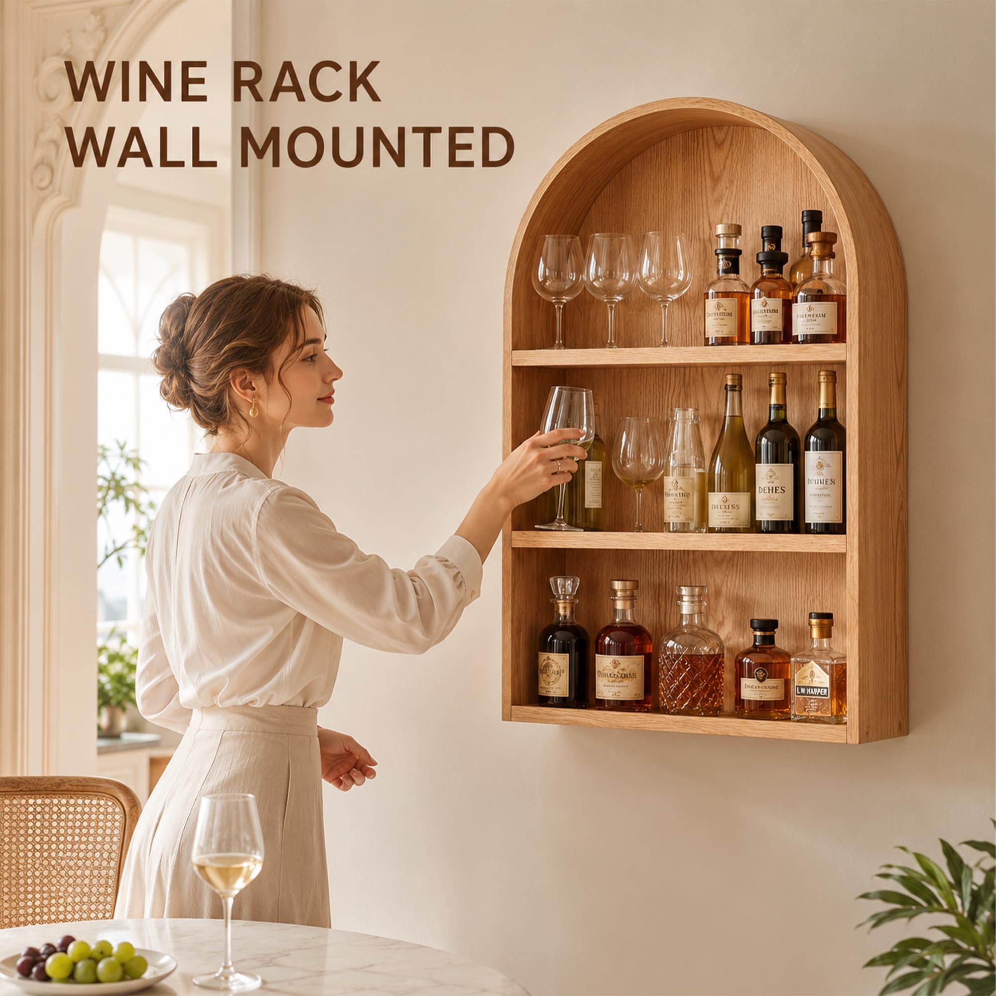 JSWHYBD Portabottiglie vino da parete, scaffale murale in legno per bar