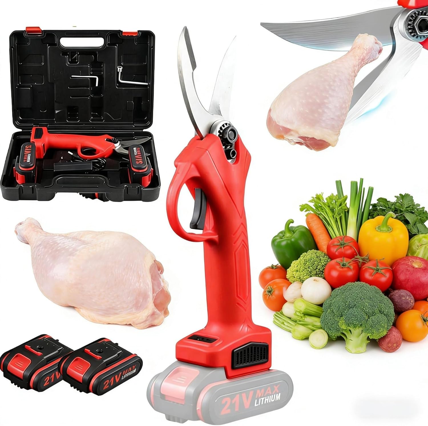 Multipurpose Electric Food Shears Rechargeable Bone Scissors with 2X Batteries for Small Bones Poultry Shears for Vegetable Prep