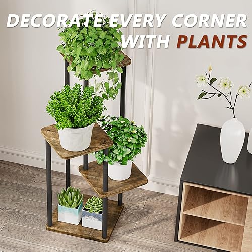 Miniatura 6 de AZERPIAN - Estante de metal de 4 niveles para múltiples plantas de interiores, soporte alto para flores en esquina para patio, jardín, sala de