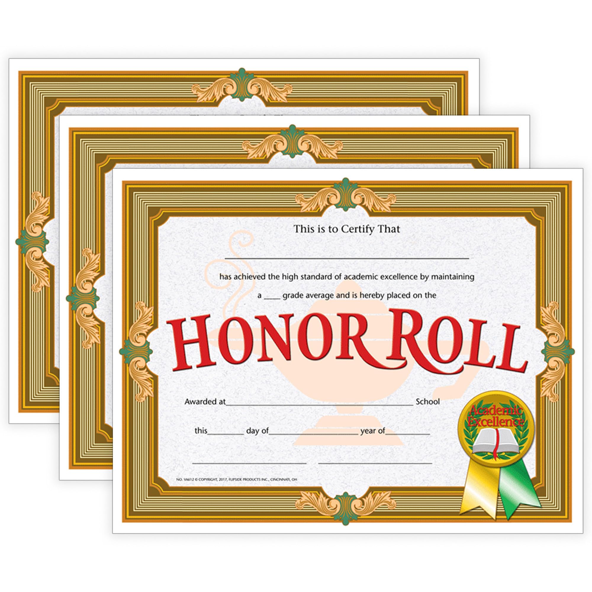 Certificados de cuadro de honor para premiación trimestral con 90 unidades en total