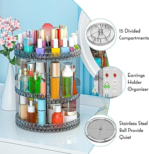 Miniatura 4 de Organizador de maquillaje giratorio de 360 grados, bandejas ajustables para bricolaje, organizador de perfumes, organizador profesional de acrílico
