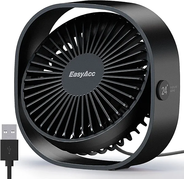 EasyAcc USB Small Desk Fan, Slumber Pod Fan [360°Rotatable Head &Powerful ] 3 Speeds Portable Personal Table Travel Fan for Sleeping Desk Cruise Ship Dorm Bedroom Office Office (No Battery)