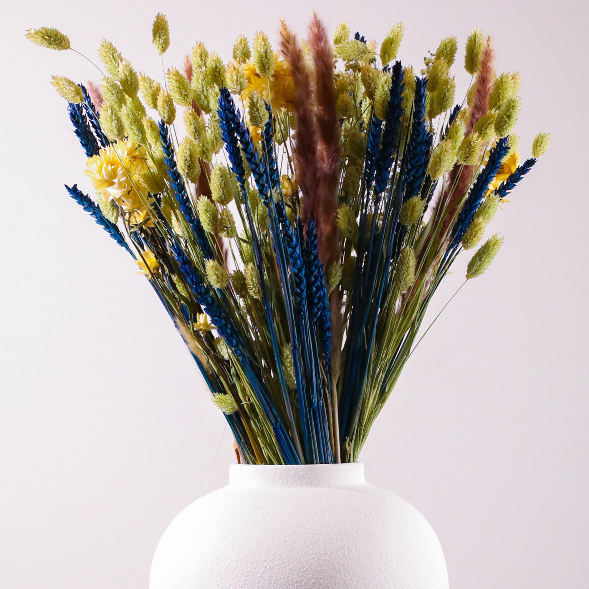 Trendy Dried Flower Bouquet 55cm - Blue and Neutral Dried Flower Bouquet in Craft Paper Sleeve - Flowers for Vase - Home Decor Accessories Living Room - Decorative Arrangements