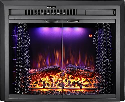 Miniatura 9 de Benrocks Insertos de chimenea eléctrica de 30 pulgadas con puerta de vidrio y pantalla de malla, llamas multicolor y sonidos crepitantes de fuego,