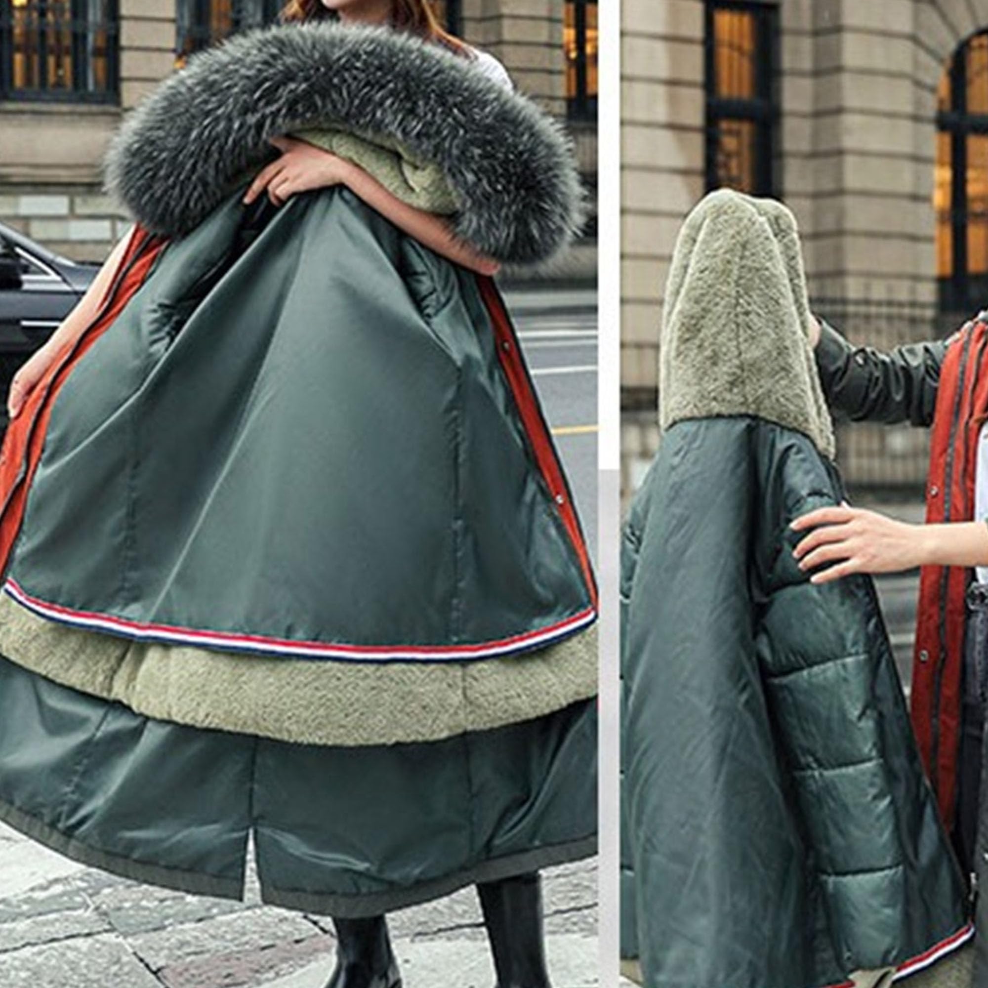 Giacca da donna in cotone double face ginocchio sopra dimagrante parka cappotto con cappuccio in pelliccia collare staccabile spesso capispalla