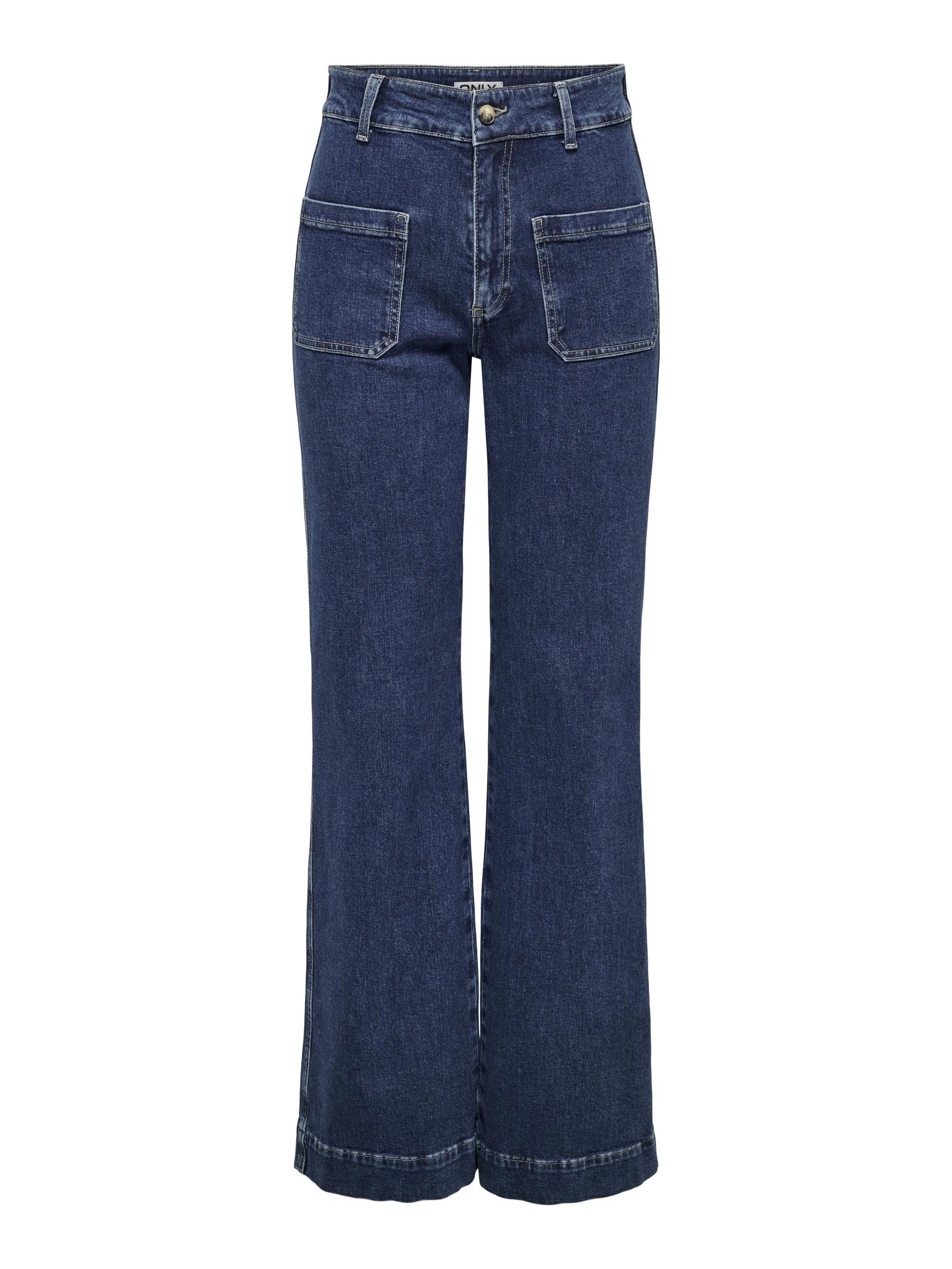 Only Women's Blue Juicy High Waisted Wide Leg Jeans With Contrast Stitch In Indigo Wash