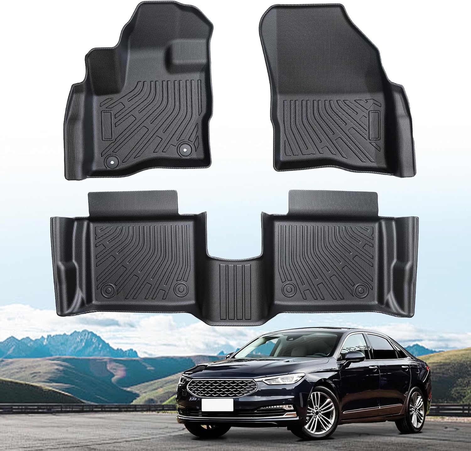 Pleoos® Floor Mats for Ford Taurus 2019 2018 2017 2016 2015 2014 2013 2012 2011 2010, All-Weather TPE Rubber Floor Liners, Automotive Accessories Front Rear Row for Ford Taurus 2010-2019 ForFord Taurus | 2010-2019 | 1st & 2nd Row