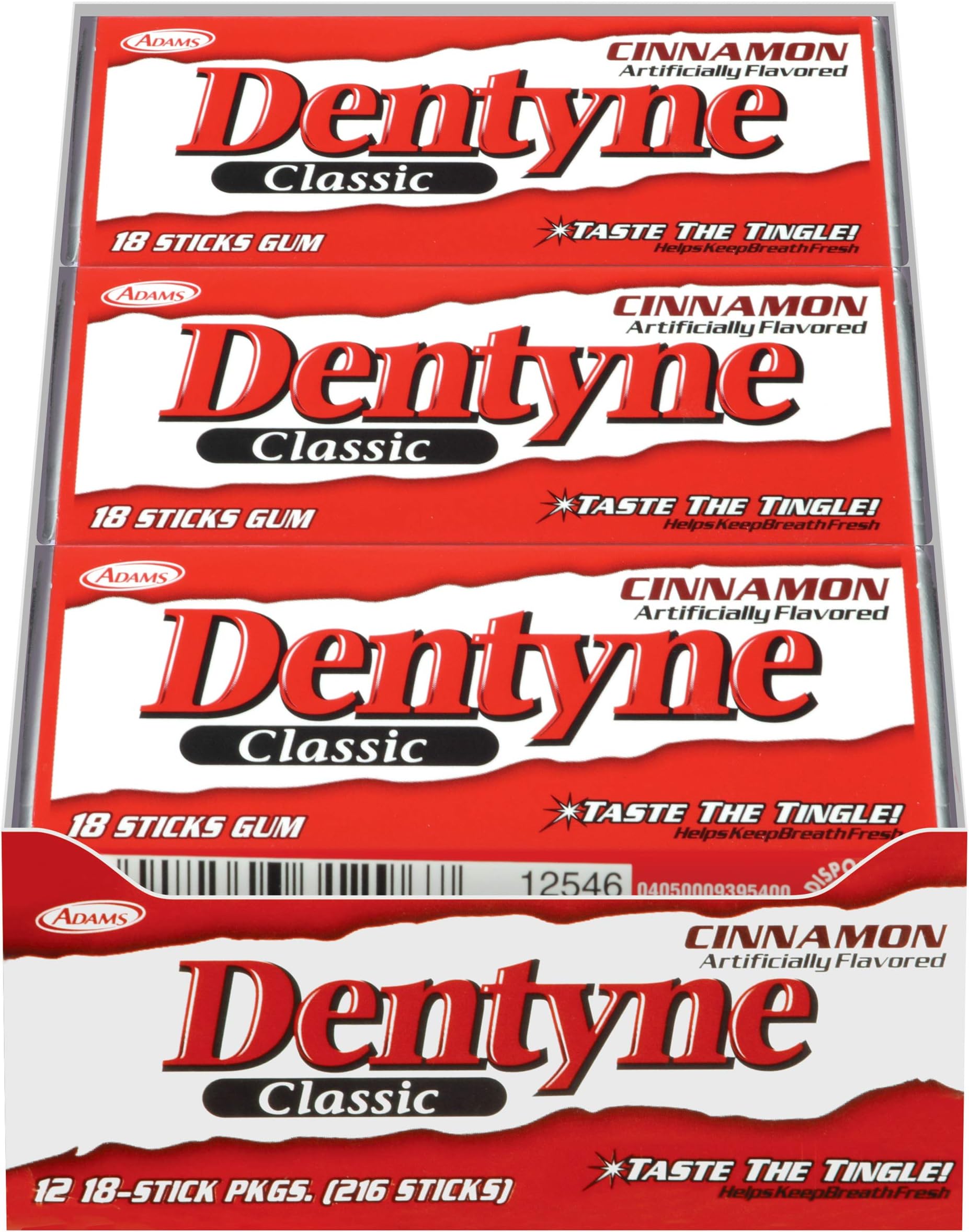 Dentyne Classic Cinnamon Chewing Gum - 18 Piece Packs (12 Count, 216 Pieces Total)
