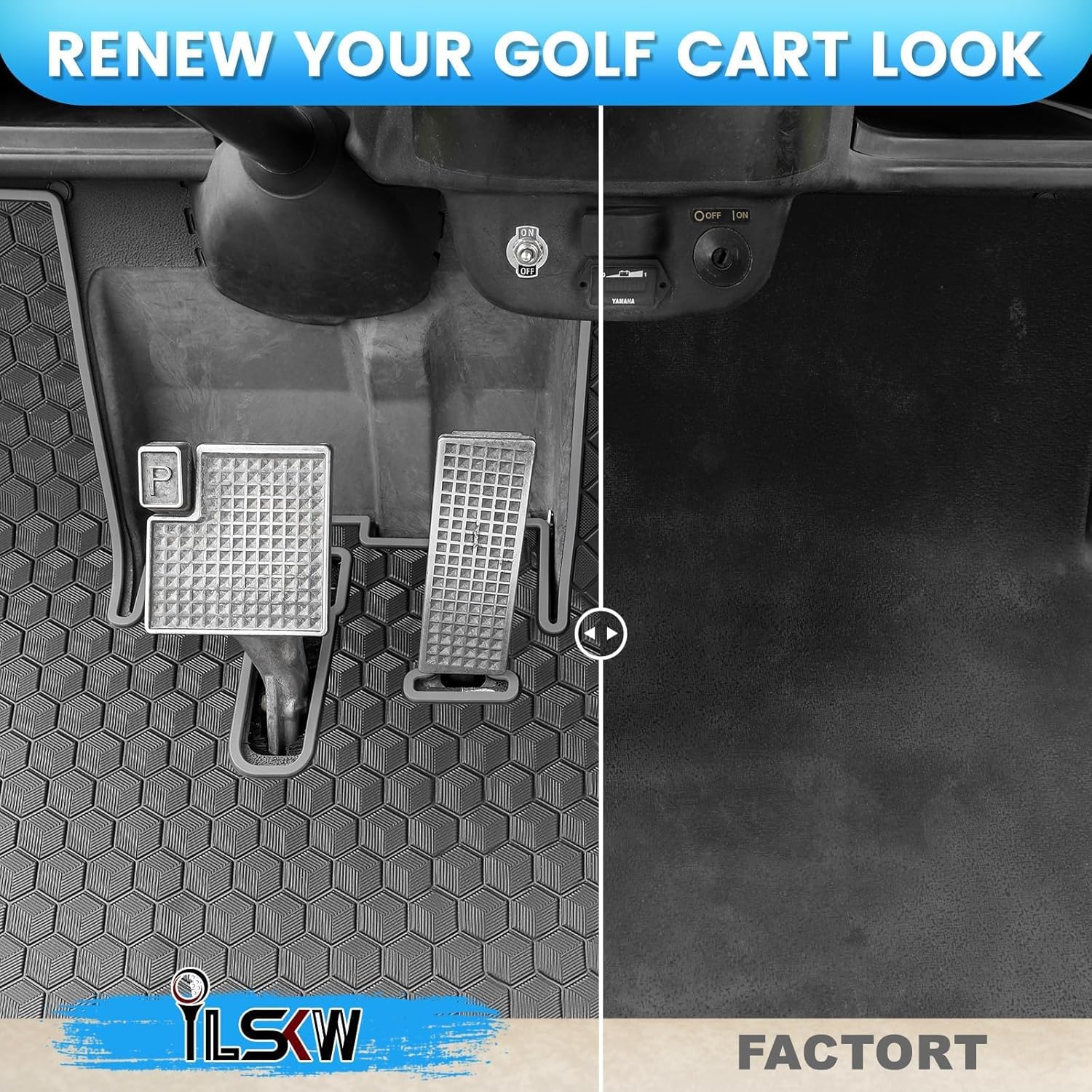 iLSKW Golf Cart Floor Mat for Yamaha G29 Floor Mat, 3/10" Thickness Rubber Full Coverage Precedent Mat, Fit for Yamaha Drive (Gen1), G29, YDR, Adventurer Carts Diamond Deluxe