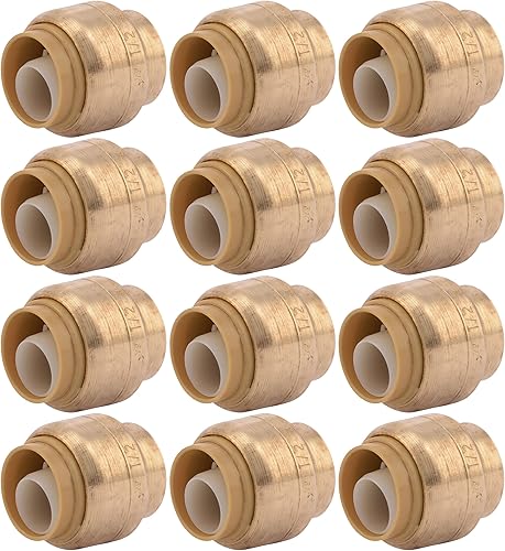 SharkBite Tapón de empuje de 12 pulgada, paquete de 12, accesorios de plomería de latón a presión para conectar, tubo PEX, cobre, CPVC, PE-RT, HDPE,