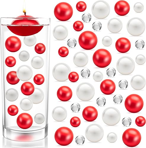 Miniatura 1 de BYMORE Kit de relleno de jarrón flotante para manualidades, incluye 10000 cuentas de gel de agua, 120 perlas rojas y blancas para decoraciones de