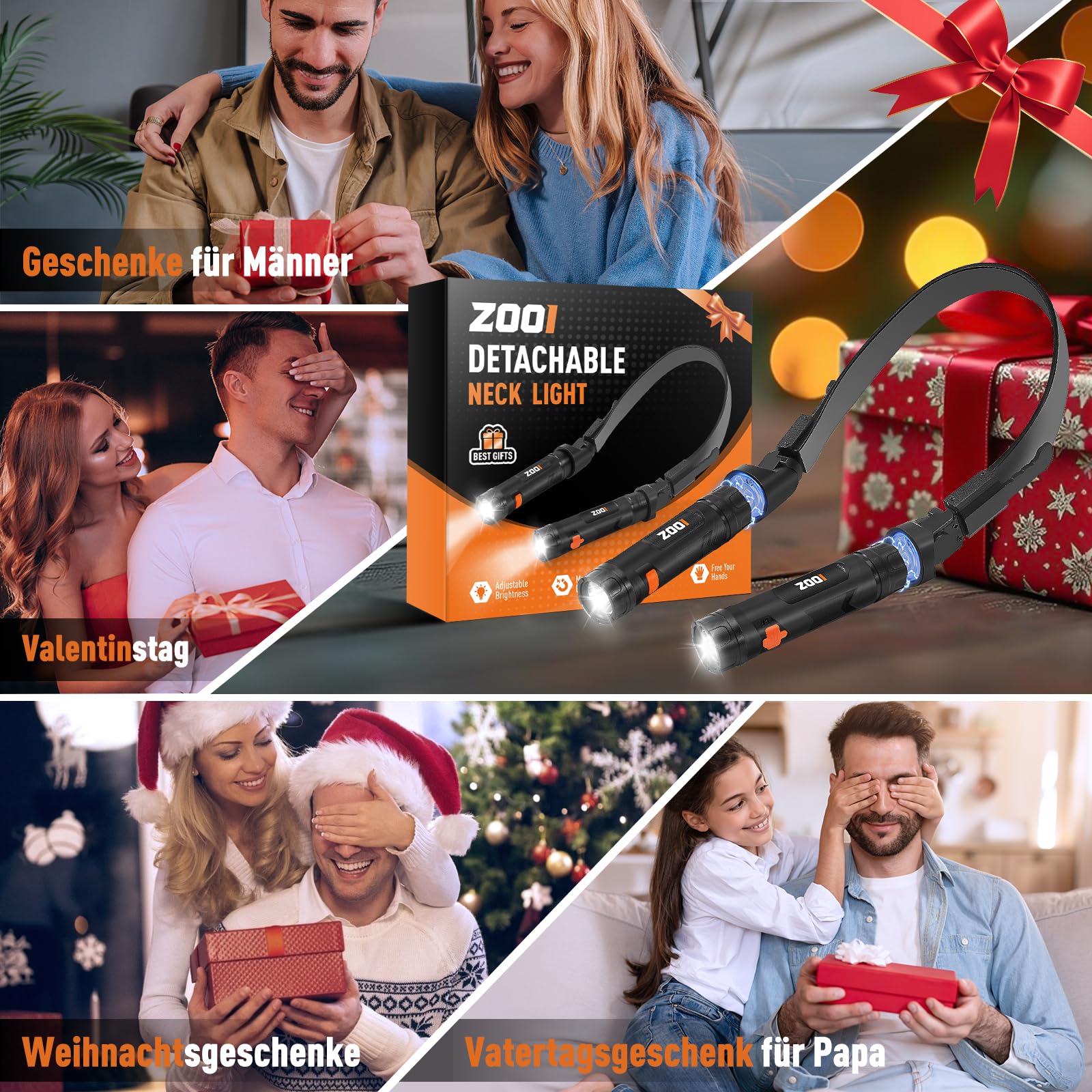 ZOOI Geschenke für Männer, Abnehmbare Magnetische Leselampe Halslampe, Geburtstagsgeschenk Gadgets für Männer Geschenke, Papa Geschenk Nackenlampe Camping Gadgets Jahrestag Geschenk für Ihn