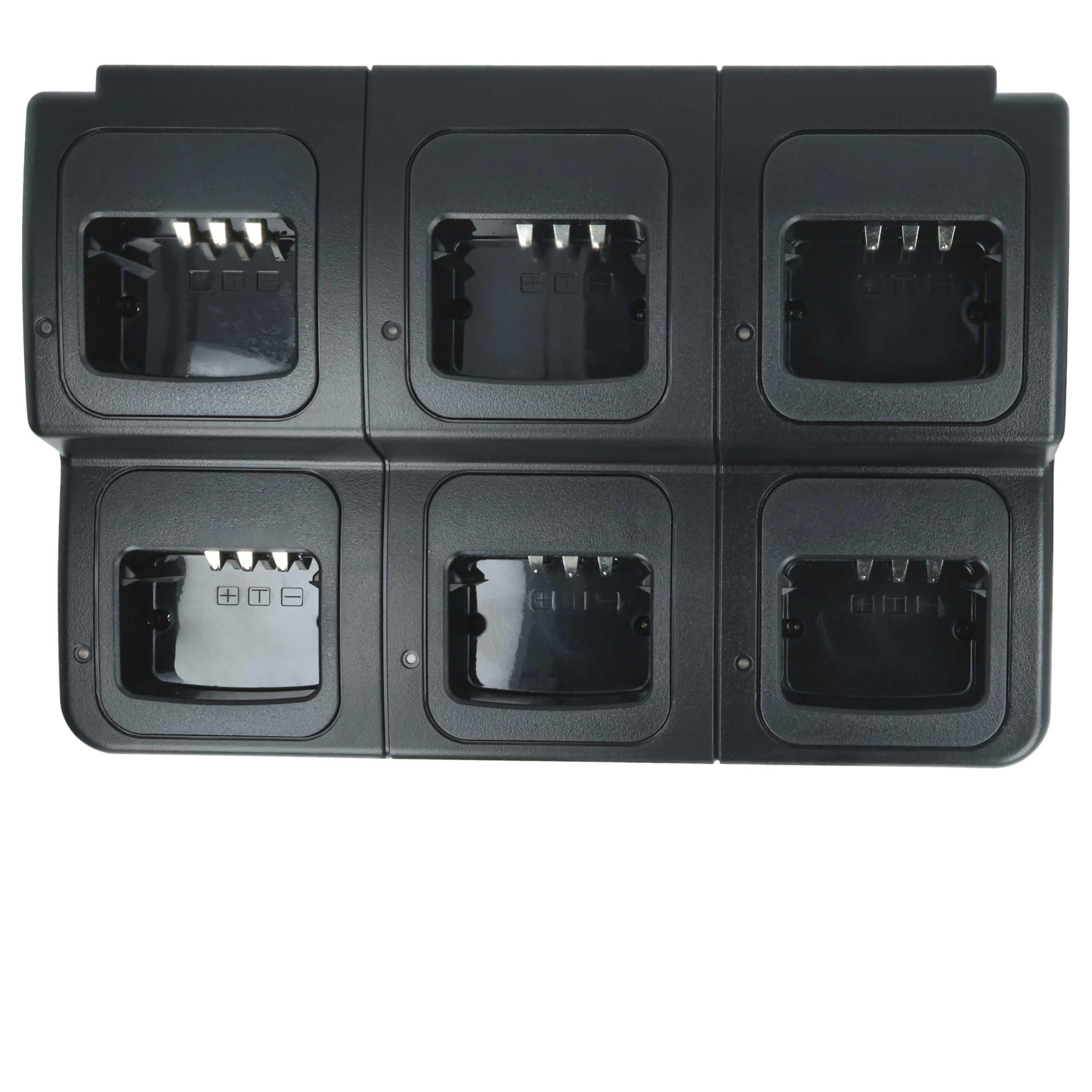 vhbw Cargador 6 Compartimentos Compatible con Kenwood KNB-45, KNB-45L baterías de Radio - Estación de Carga + Cable Corriente, 9-12 V, 6 A