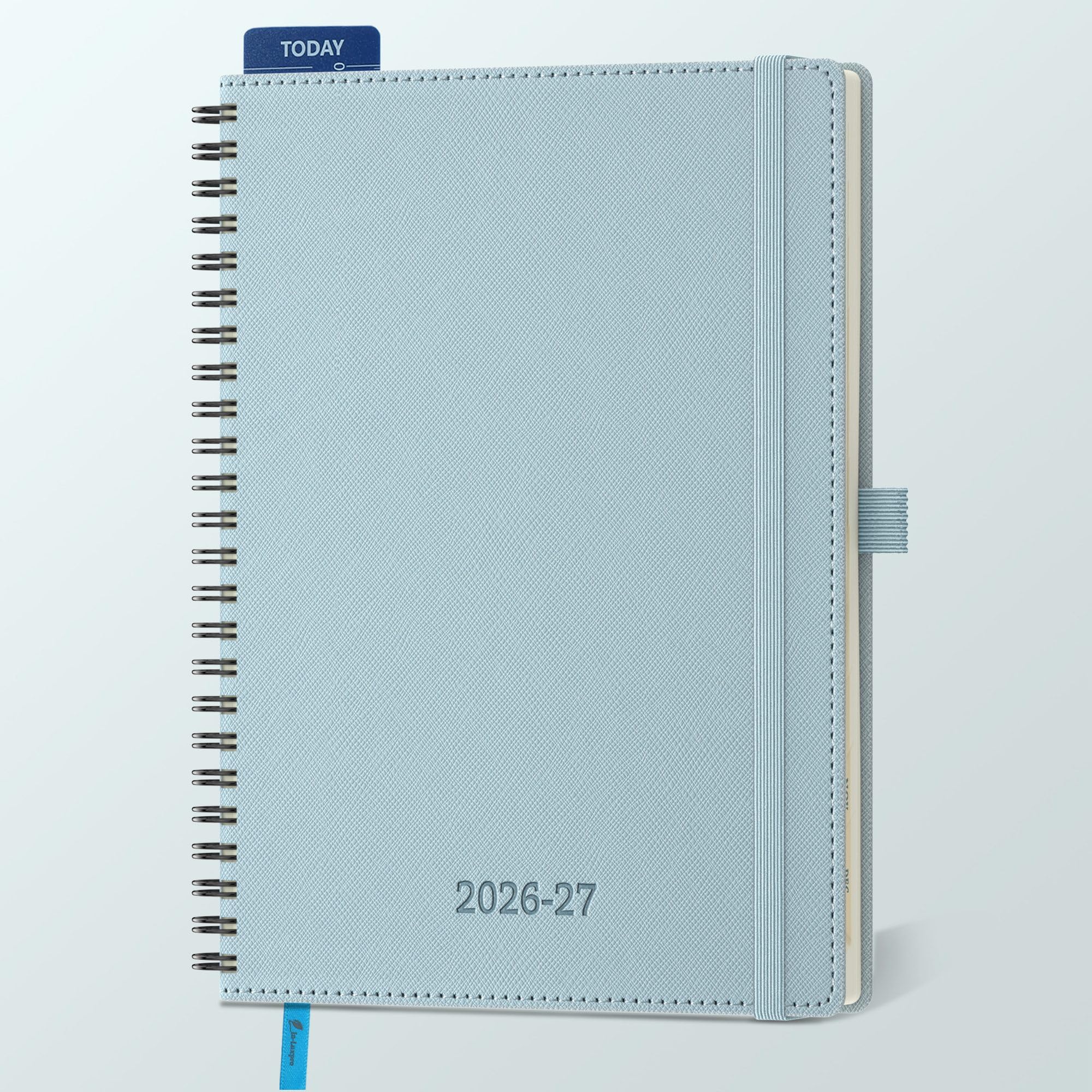 IN-LUXPRO Academic Diary 2026-2027: A5 Week to View (21.9x16.2 cm) 18 Months(Jul'26 -Dec'27) Spiral Weekly & Monthly Planner with Month Tabs & Inner Pocket, Expenses/Note Pages, PU Leather Dusty Blue