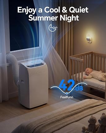 Feelfunn 14,000 BTU Portable Air Conditioner - Multi-Function Portable AC Unit Cools Up to 700 Sq. Ft., with Ultra-Quiet(42db), Auto Swing, 24H Timer, AC Unit for Bedroom, Dorm, Apartment