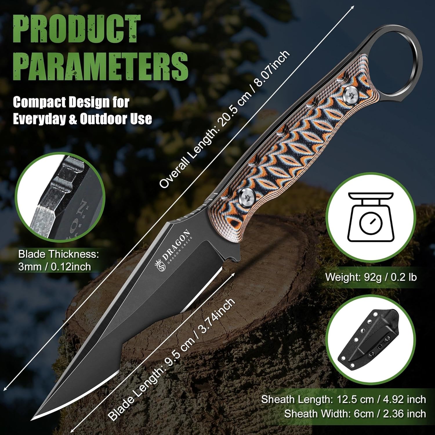 Dragon Creek Fixed Blade Knife - Outdoor Survival Knife with Sheath for Camping Hiking Gift Men Red - Image 5