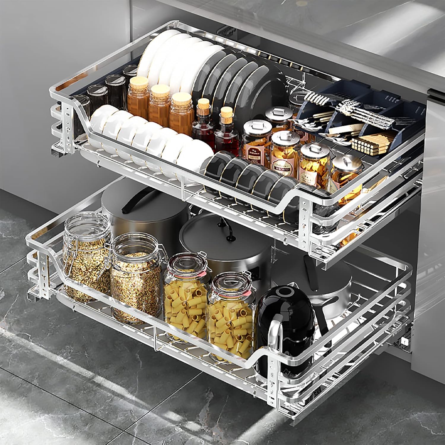 FYFUSATC 2Tier Sliding Organizer 304 Stainless Steel Telescopic Heavy Duty