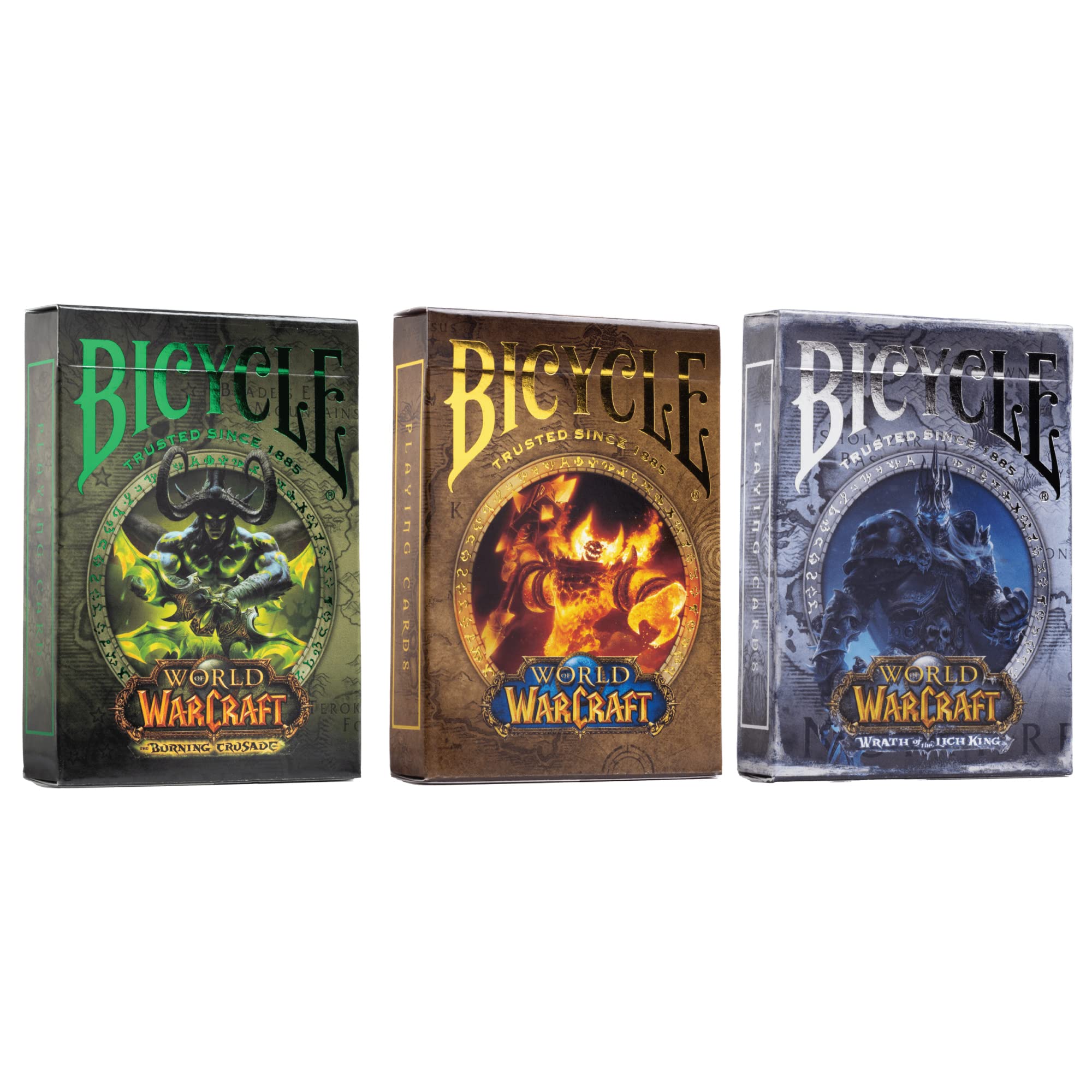 World of Warcraft - Carte da gioco a forma di bicicletta, con custodia da collezione in acrilico, collezione a 3 mazzi, classica, Lich King e Crusade, con espositore in acrilico a 3 piani