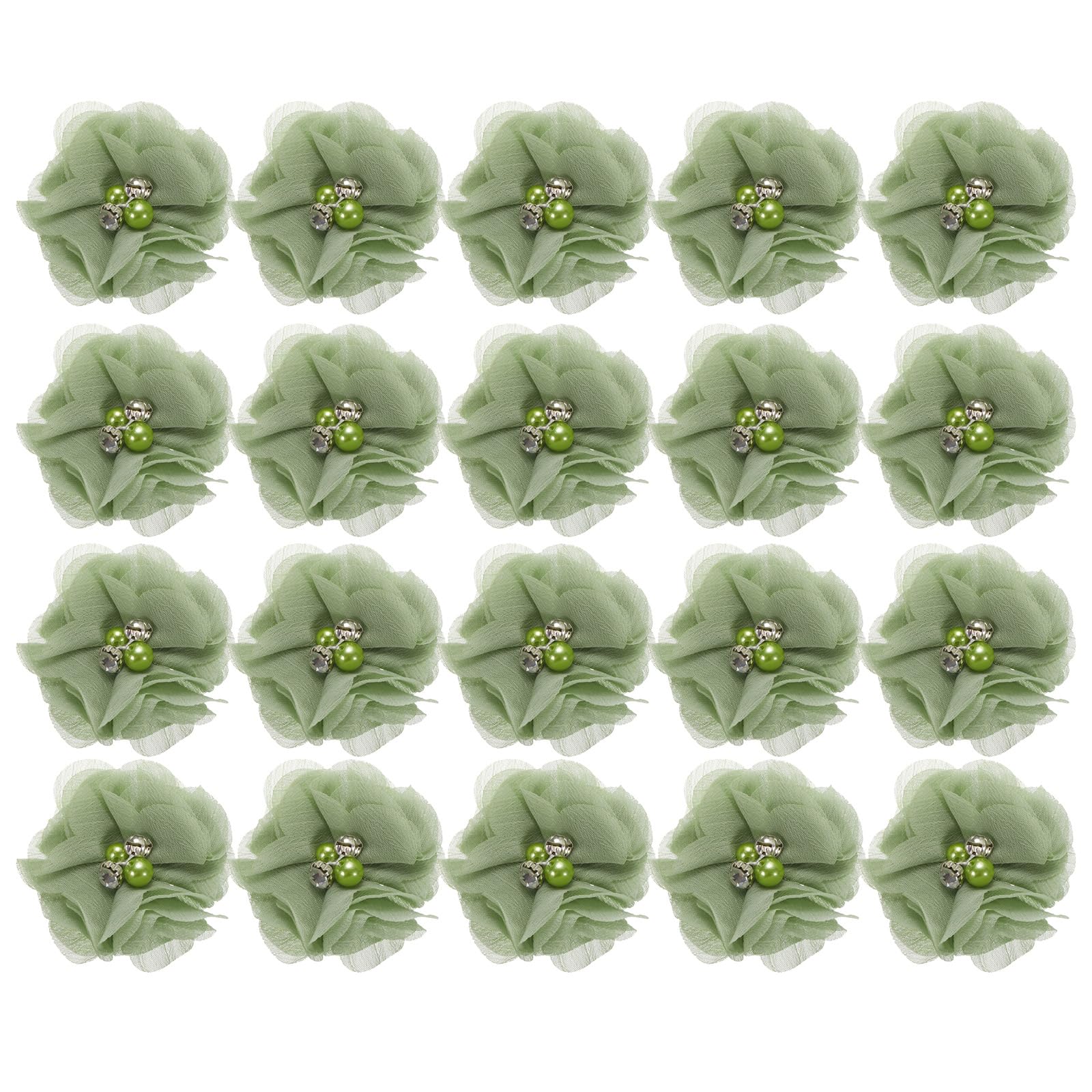 sourcing map Artificial Rhinestone Chiffon Flower Heads, Light Green Faux Flowers 2 Inch for DIY Craft Wedding and Party Decoration Pack of 20 โ image 1