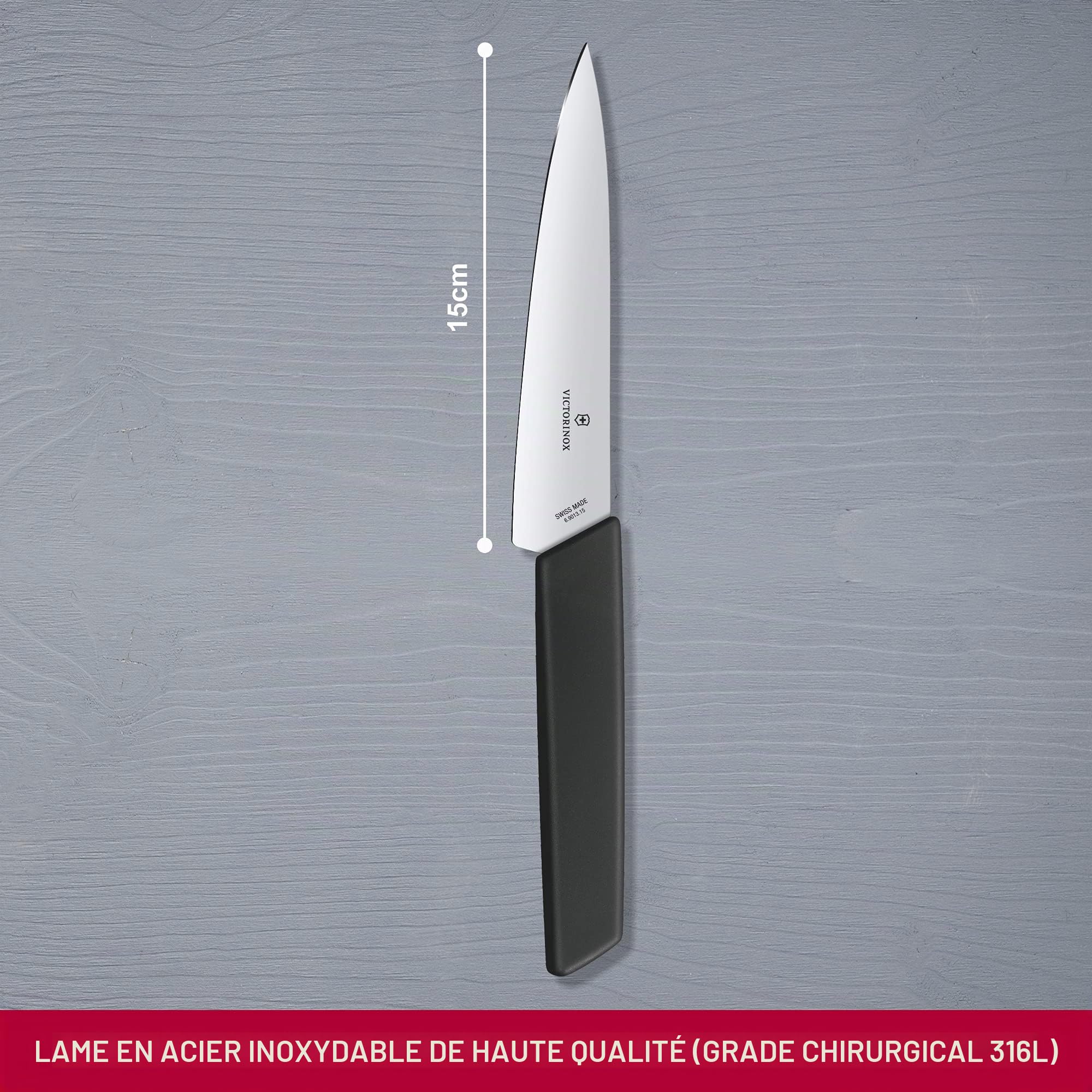 Victorinox Swiss Ideal Couteau d’Office, Tranchant Droit, Passe au Lave-Vaisselle, Noir