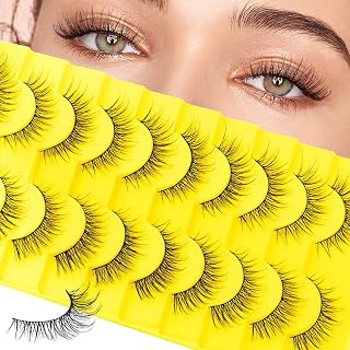 FADLASH Wispy Lashes: 10 Pairs Natural False Eyelashes, Cat Eye Strip Lashes with Thin Black Band, D Curl Soft Fake Lashes for Beginners