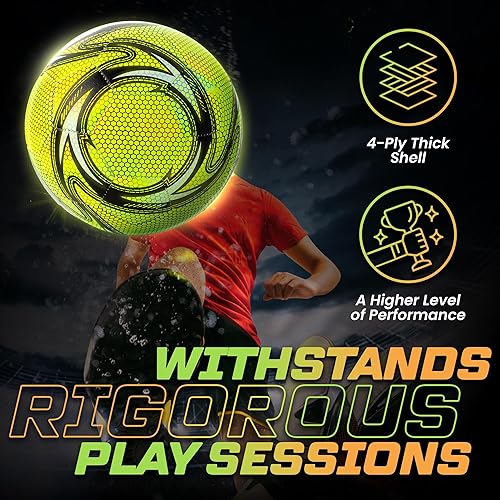 Miniatura 5 de Western Star Balón de fútbol que brilla en la oscuridad, tamaño 4 y 5, ilumina la noche y juega, para adultos y jóvenes, construcción atractiva y
