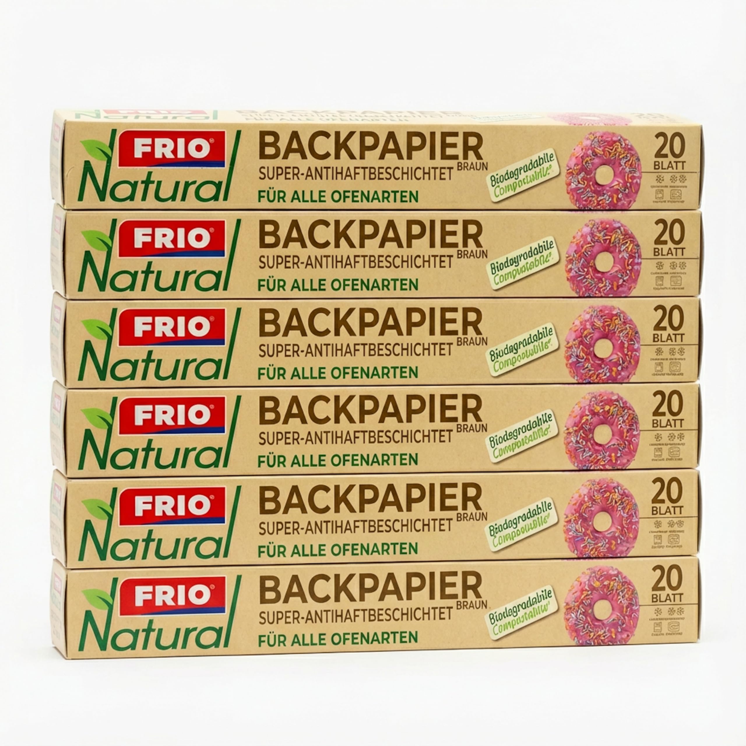 FRIO - 120 Blatt Natürliches Backpapier 33x38 cm (Set mit 6 Packungen à 20), Antihaftbeschichtet, für Mikrowelle und Aufbewahrung