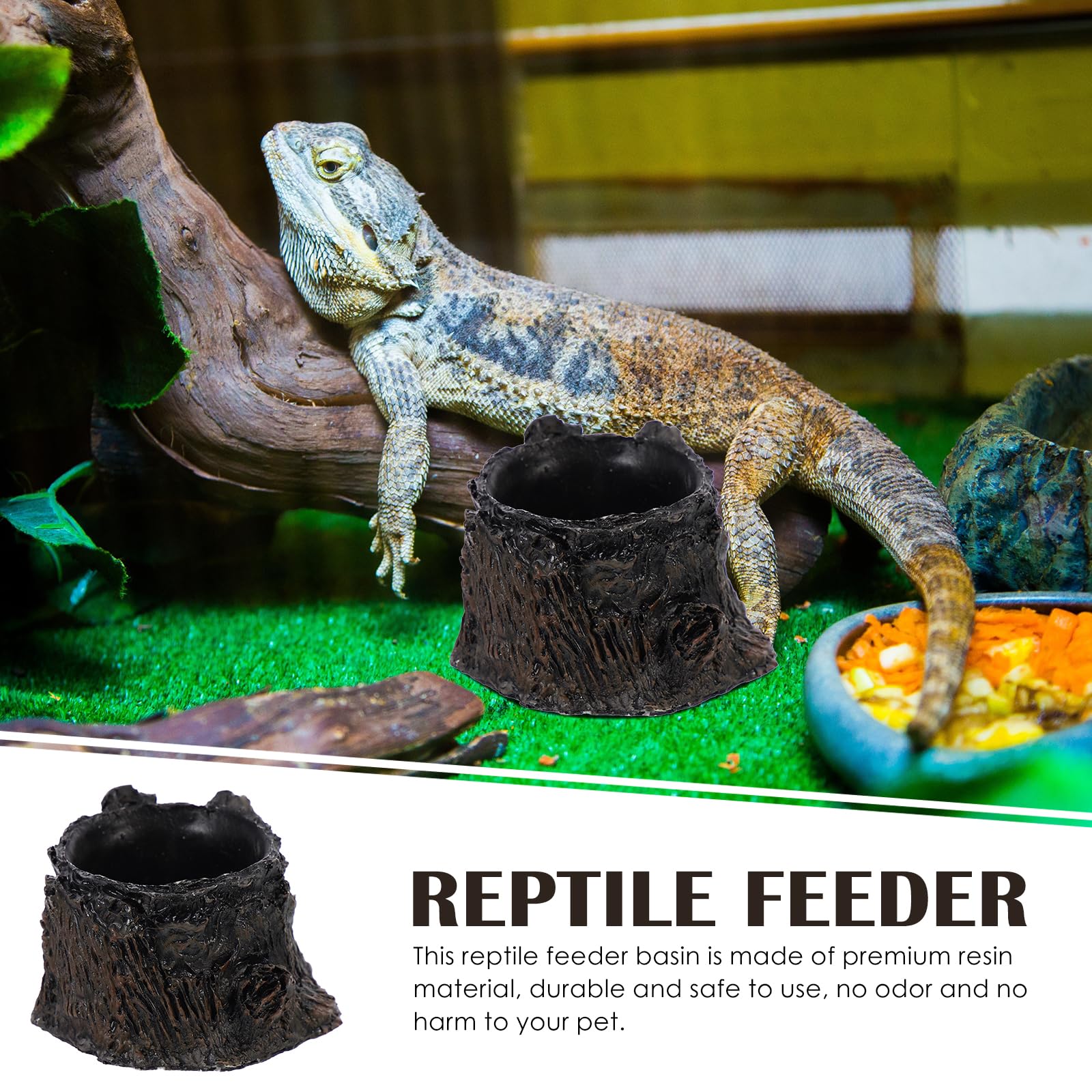 FOMIYES Resin Basin Gecko Accessory for Reptile Tanks Tree Bark Design Decorative Food Water Bowl Turtle and Snake Feeding Bowl