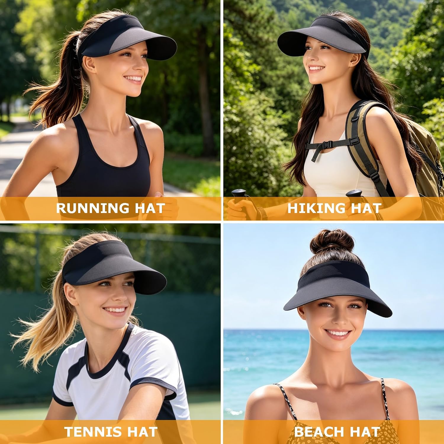 Women's Wide Brim Sun Visor, Quick Dry Ponytail Hat Golf Tennis Running | Seamless Memory Silicone Brim, UPF 50+ UV Protection, Lightweight Packable, Cooling Sweat-Wicking Fabric, Adjustable Fit