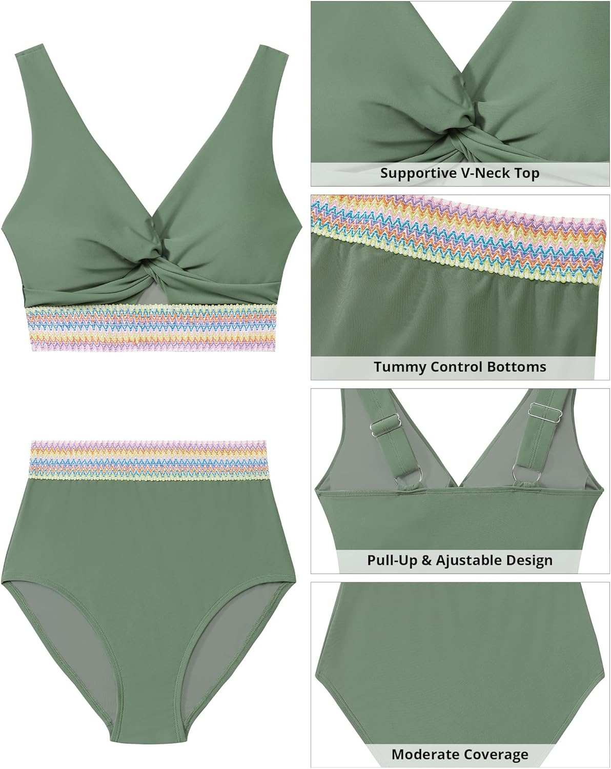 GRAPENT Bikini Sets for Women High Waisted Two Piece Swimsuit Padded Knot Twist Cut Out Color Block Bathing Suit Bikinis - Image 7