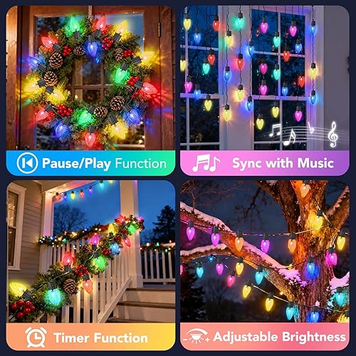 Miniatura 3 de Luces de Navidad inteligentes C9 RGB, 66 pies, 100 luces LED para árbol de Navidad con sincronización de música controlada por aplicación,