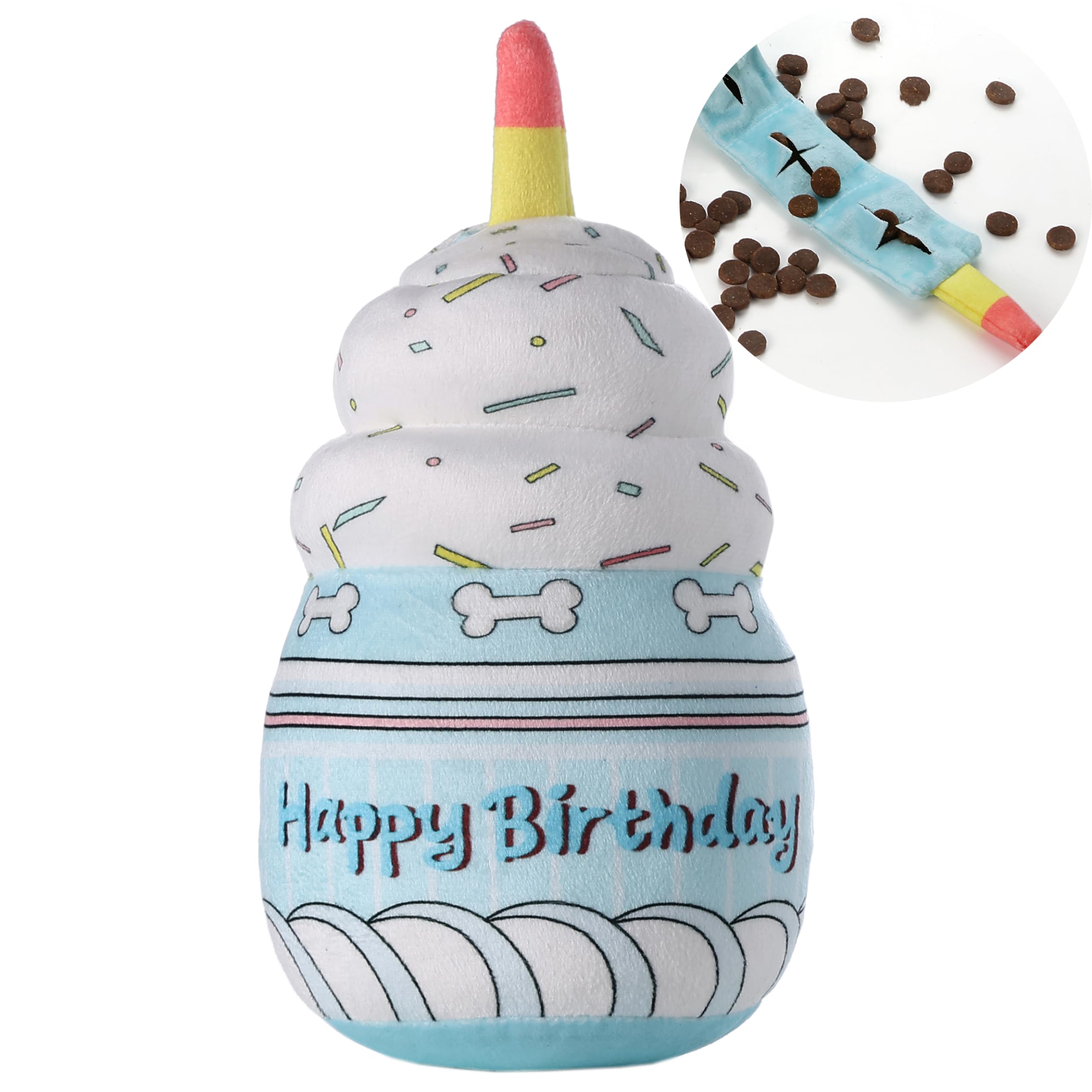 Dog Birthday Puzzle Toy, Squeaky Plush Dog Toys for Small Medium Dogs, Cake Size 8 Inches