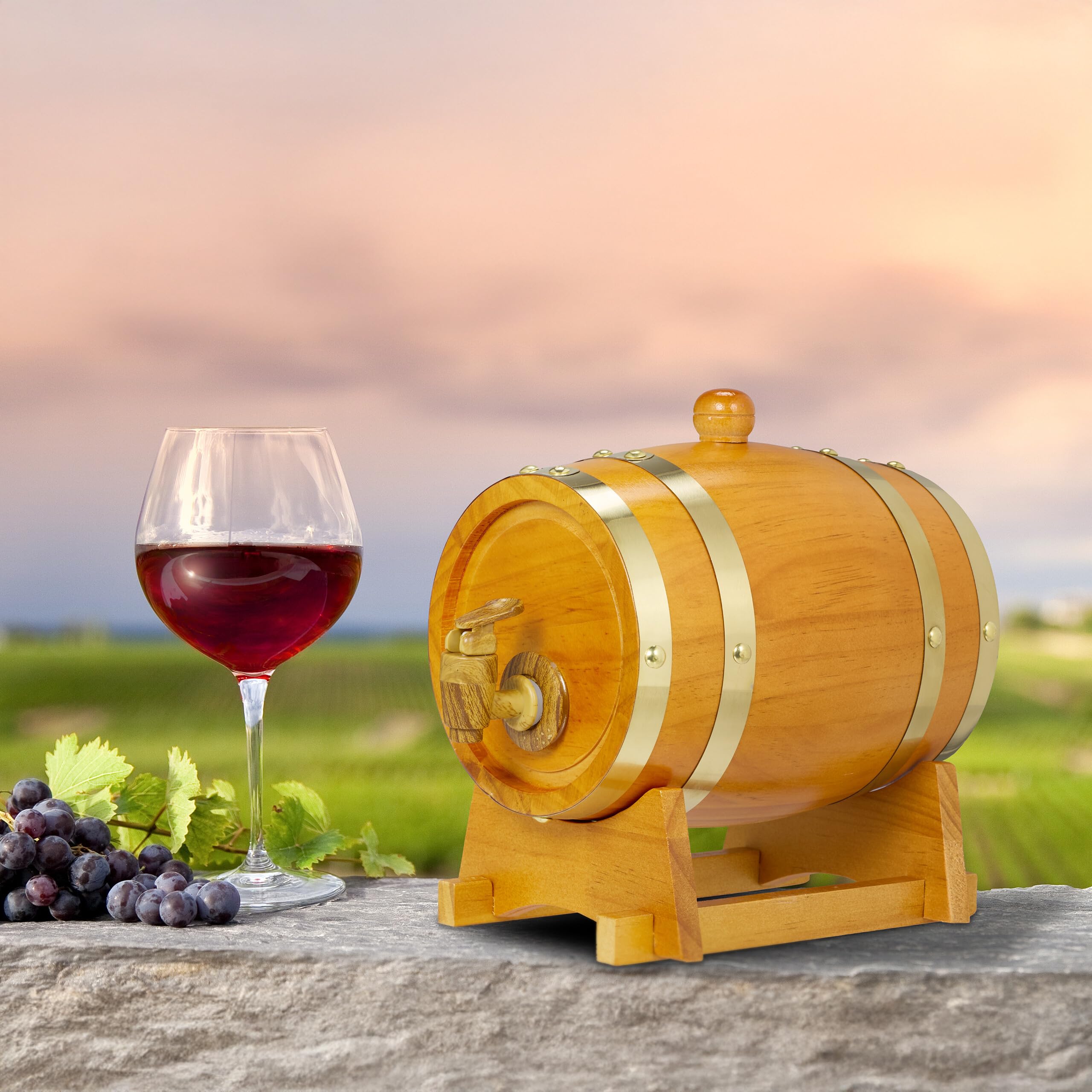Relaxdays Fût 1,25 l, en Bois, Robinet, Support, pour Stocker Votre vin ou spiritueux préféré, Marron foncé