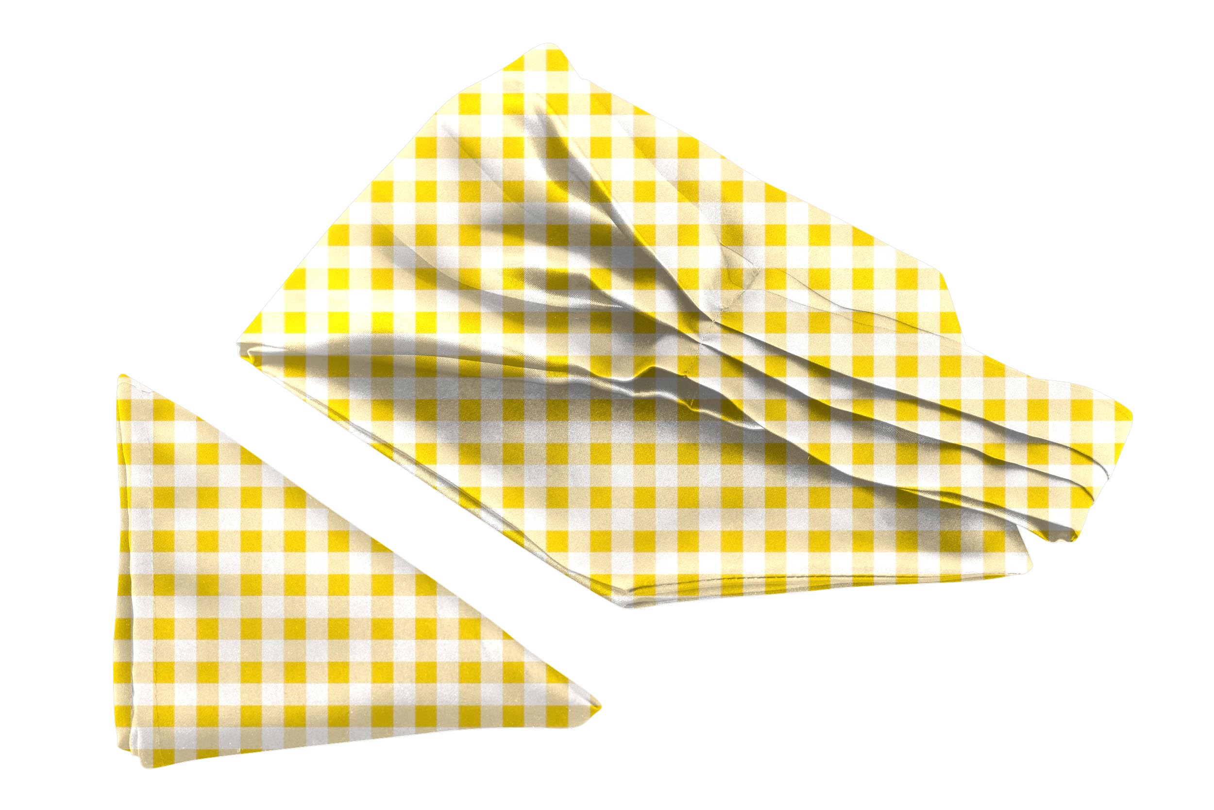 BLACKSMITH Yellow Gingham Checks Printed Satin Neckwear Ascot and Matching Pocket Square Set for Men