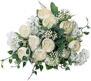 KAOYOO 2 PCS Artificial Peony Bouquet Short Stem for DIY Wedding Decoration Bridal Bouquet Home Decorations(White 2-PCS)