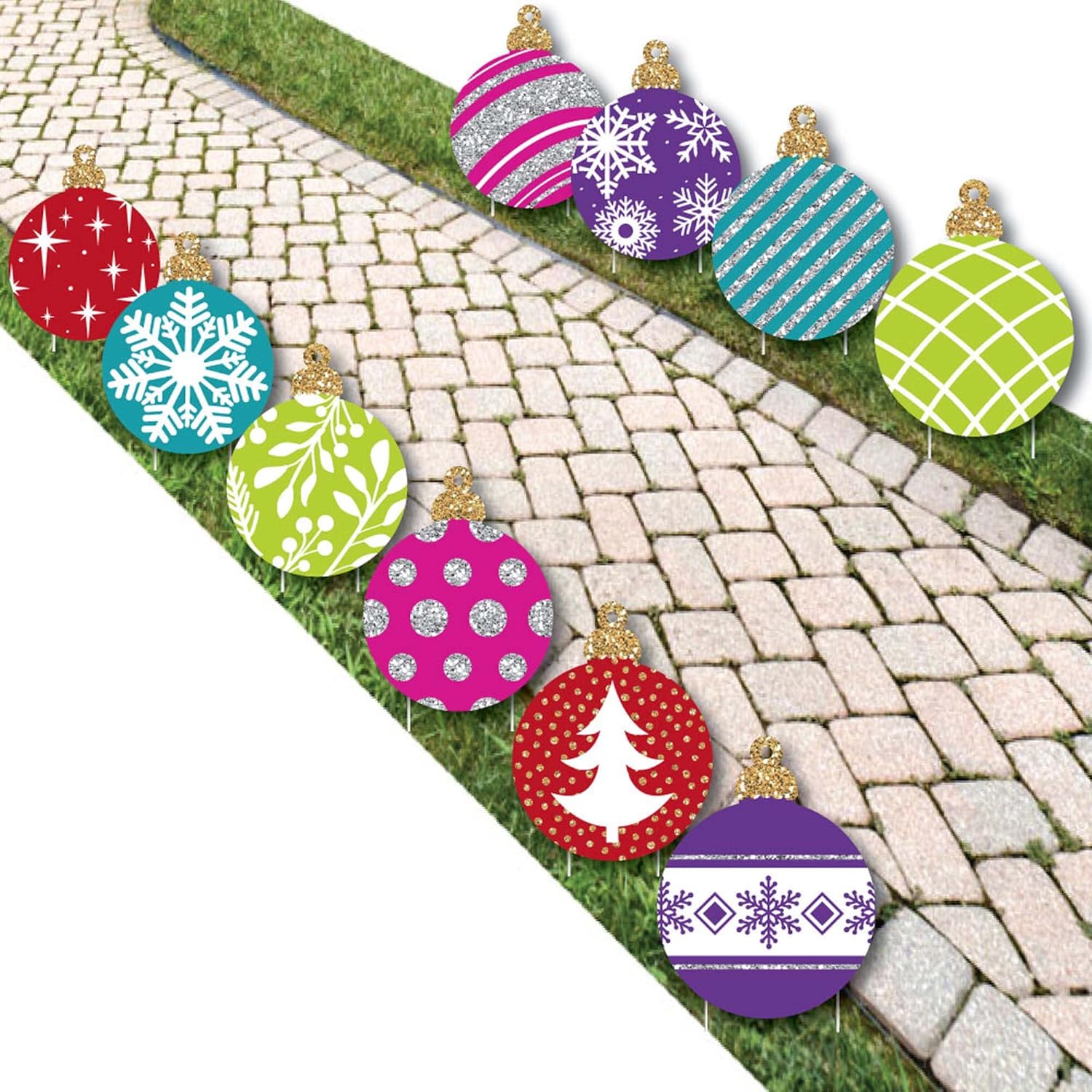 Big Dot of Happiness Ornaments Lawn Decorations, Christmas Yards Signs Outdoor Decor, Holiday Yard Art, Christmas Yard Decorations - 10 Piece