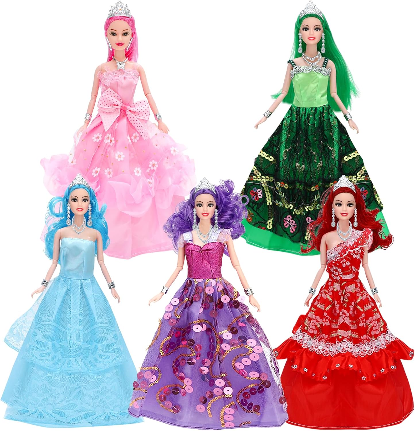 ONEST 5 Sets 11.5 Inches Princess Dolls Include 5 Pieces Princess Dolls, 5 Pieces Handmade Doll Clothes, 5 Pairs of Doll Shoes