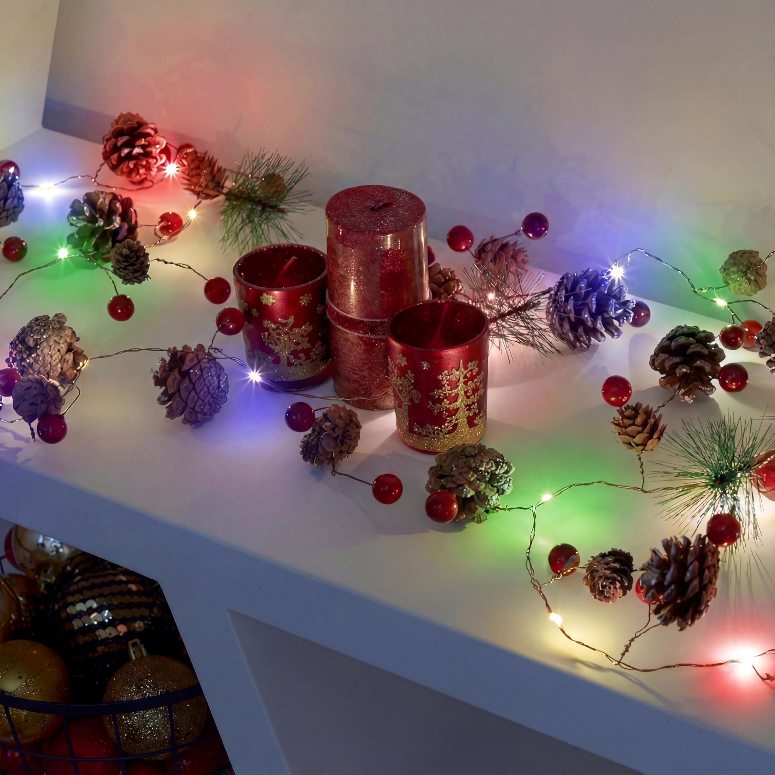 Globster Christmas Garland with Lights 2m 20 LED Pine Multi Coloured