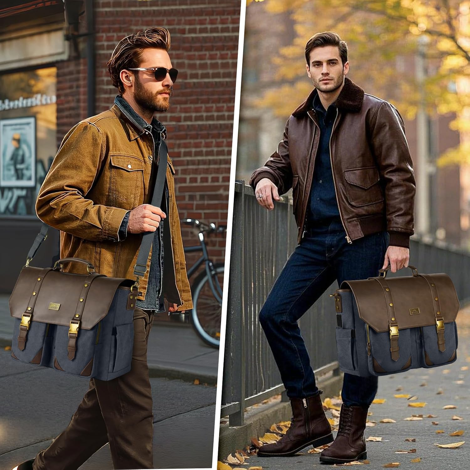 MATEIN Professional Work Bag with USB Port & RFID Blocking, Vintage 15.6 Inch Laptop Messenger Bag Canvas Briefcase for Men, Water Resistant Computer Sachel for Commuting, Brown & Charcoal Grey - Image 9